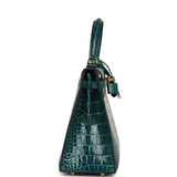 Pre-owned Hermes Kelly Sellier 25 Vert Bosphore Shiny Alligator Gold Hardware - Thumbnail View 3