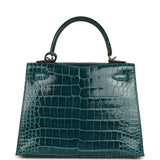 Pre-owned Hermes Kelly Sellier 25 Vert Bosphore Shiny Alligator Gold Hardware - Thumbnail View 4