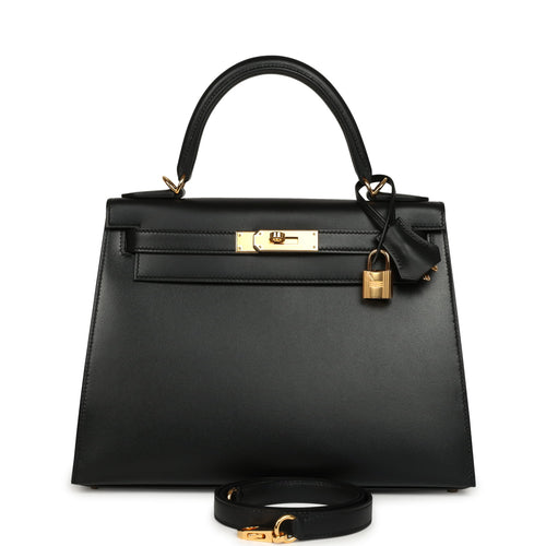 Pre-owned Hermes Kelly Sellier 28 Black Tadelakt Gold Hardware