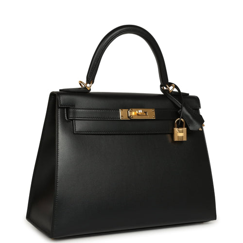 Pre-owned Hermes Kelly Sellier 28 Black Tadelakt Gold Hardware