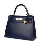 Pre-owned Hermes Kelly Sellier 28 Bleu Saphir Box Gold Hardware - Thumbnail View 5