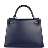 Pre-owned Hermes Kelly Sellier 28 Bleu Saphir Box Gold Hardware - Thumbnail View 4