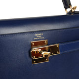 Pre-owned Hermes Kelly Sellier 28 Bleu Saphir Box Gold Hardware - Thumbnail View 7