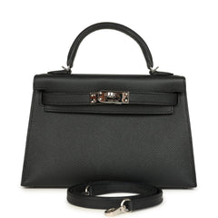 Pre-owned Hermes Kelly Sellier 20 Black Epsom Palladium Hardware