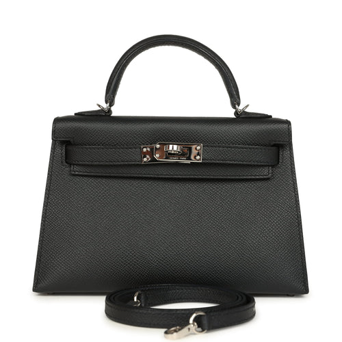 Pre-owned Hermes Kelly Sellier 20 Black Epsom Palladium Hardware
