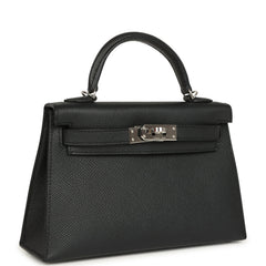 Pre-owned Hermes Kelly Sellier 20 Black Epsom Palladium Hardware