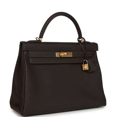Hermes Kelly Retourne 32 Bai-Brun Togo Gold Hardware