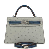 Hermes Special Order (HSS) Kelly Sellier 20 Bleu Glacier and Bleu Fonce Ostrich Palladium Hardware - Thumbnail View 1