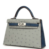 Hermes Special Order (HSS) Kelly Sellier 20 Bleu Glacier and Bleu Fonce Ostrich Palladium Hardware - Thumbnail View 5