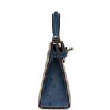 Hermes Special Order (HSS) Kelly Sellier 20 Bleu Glacier and Bleu Fonce Ostrich Palladium Hardware - Thumbnail View 3