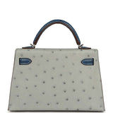 Hermes Special Order (HSS) Kelly Sellier 20 Bleu Glacier and Bleu Fonce Ostrich Palladium Hardware - Thumbnail View 4