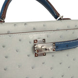 Hermes Special Order (HSS) Kelly Sellier 20 Bleu Glacier and Bleu Fonce Ostrich Palladium Hardware - Thumbnail View 7