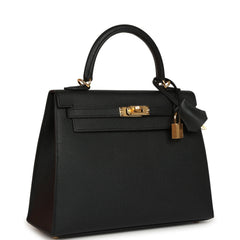 Hermes Kelly Sellier 25 Black Epsom Gold Hardware
