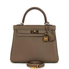 Pre-owned Hermes Kelly Retourne 25 Etoupe Togo Gold Hardware