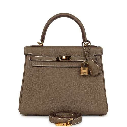 Pre-owned Hermes Kelly Retourne 25 Etoupe Togo Gold Hardware