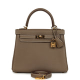 Pre-owned Hermes Kelly Retourne 25 Etoupe Togo Gold Hardware - Thumbnail View 1