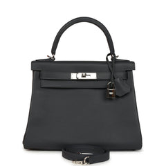Pre-owned Hermes Kelly Retourne 28 Ardoise Evercolor Palladium Hardware