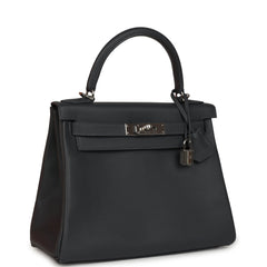 Pre-owned Hermes Kelly Retourne 28 Ardoise Evercolor Palladium Hardware