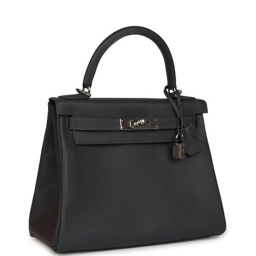 Pre-owned Hermes Kelly Retourne 28 Ardoise Evercolor Palladium Hardware