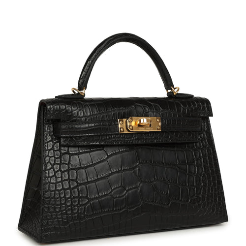 Hermes Special Order (HSS) Kelly Sellier 20 Black Verso Matte Alligator Gold Hardware