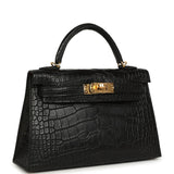 Hermes Special Order (HSS) Kelly Sellier 20 Black Verso Matte Alligator Gold Hardware - Thumbnail View 2