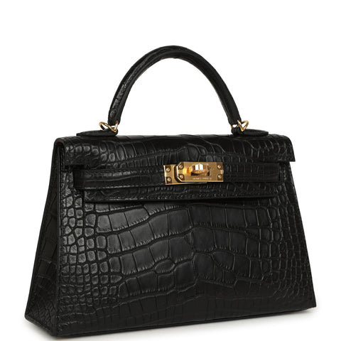 Hermes Special Order (HSS) Kelly Sellier 20 Black Verso Matte Alligator Gold Hardware
