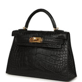 Hermes Special Order (HSS) Kelly Sellier 20 Black Verso Matte Alligator Gold Hardware - Thumbnail View 5