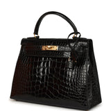 Vintage Hermes Kelly Sellier 28 Black Shiny Alligator Gold Hardware - Thumbnail View 5