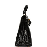Vintage Hermes Kelly Sellier 28 Black Shiny Alligator Gold Hardware - Thumbnail View 3