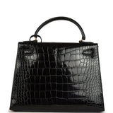Vintage Hermes Kelly Sellier 28 Black Shiny Alligator Gold Hardware - Thumbnail View 4