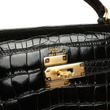 Vintage Hermes Kelly Sellier 28 Black Shiny Alligator Gold Hardware - Thumbnail View 7
