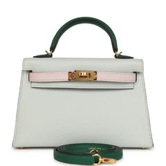 Hermes Kelly Sellier 20 Tri-color Gris Platine, Mauve Pale and Vert Moyen Epsom Gold Hardware