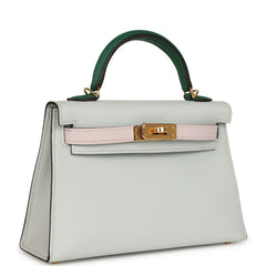 Hermes Kelly Sellier 20 Tri-color Gris Platine, Mauve Pale and Vert Moyen Epsom Gold Hardware