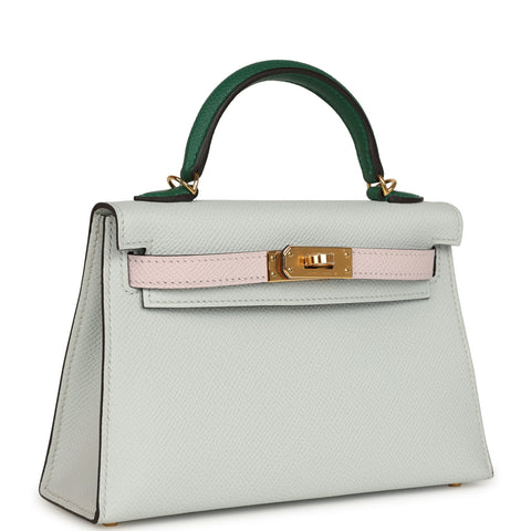 Hermes Kelly Sellier 20 Tri-color Gris Platine, Mauve Pale and Vert Moyen Epsom Gold Hardware