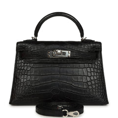 Hermes Special Order (HSS) Kelly Sellier 20 Black Verso Matte Alligator Palladium Hardware
