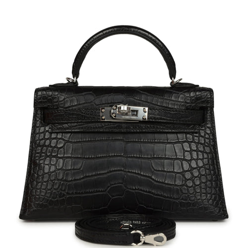 Hermes Special Order (HSS) Kelly Sellier 20 Black Verso Matte Alligator Palladium Hardware