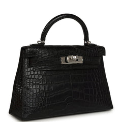 Hermes Special Order (HSS) Kelly Sellier 20 Black Verso Matte Alligator Palladium Hardware