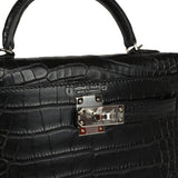 Hermes Special Order (HSS) Kelly Sellier 20 Black Verso Matte Alligator Palladium Hardware - Thumbnail View 7