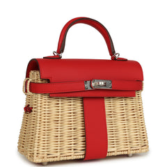 Hermes Mini Picnic Kelly 20 Rouge De Coeur Swift Palladium Hardware