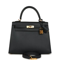 Pre-owned Hermes Kelly Sellier 25 Black Verso Sombrero Gold Hardware