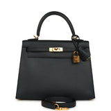 Pre-owned Hermes Kelly Sellier 25 Black Verso Sombrero Gold Hardware - Thumbnail View 1