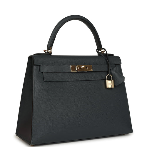 Pre-owned Hermes Kelly Sellier 28 Gris Misty Epsom Permabrass Hardware