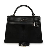 Vintage Hermes Kelly Sellier 32 Black Evercalf and Troika Palladium Hardware - Thumbnail View 1