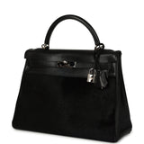 Vintage Hermes Kelly Sellier 32 Black Evercalf and Troika Palladium Hardware - Thumbnail View 5