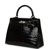 Hermes Kelly Sellier 25 Black Shiny Niloticus Crocodile Palladium Hardware - Thumbnail View 5