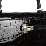Hermes Kelly Sellier 25 Black Shiny Niloticus Crocodile Palladium Hardware - Thumbnail View 7