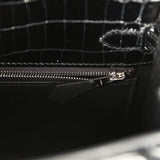 Hermes Kelly Sellier 25 Black Shiny Niloticus Crocodile Palladium Hardware - Thumbnail View 9