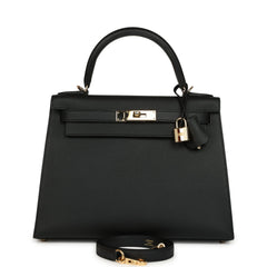 Pre-owned Hermes Kelly Sellier 28 Black Epsom Permabrass Hardware