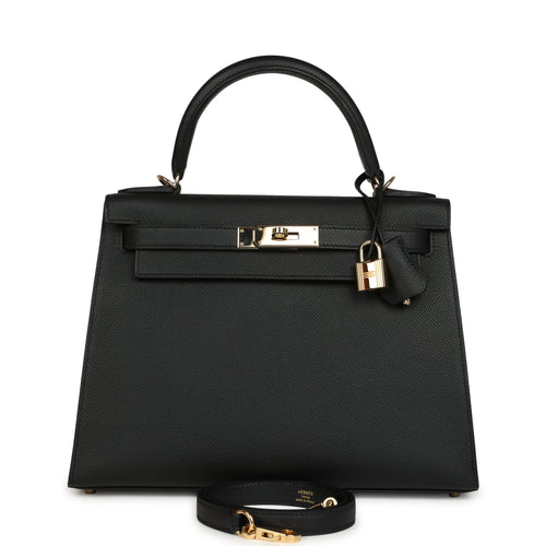 Pre-owned Hermes Kelly Sellier 28 Black Epsom Permabrass Hardware