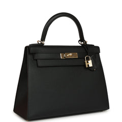 Pre-owned Hermes Kelly Sellier 28 Black Epsom Permabrass Hardware